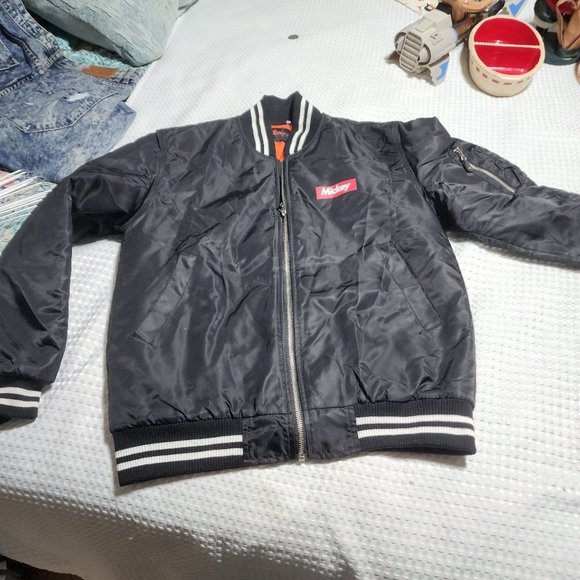 DISNEY EUC WOMENS SZ SMALL MICKEY MOUSE BOMBER VARSITY STYLE LINED JACKET COAT - Picture 1 of 14